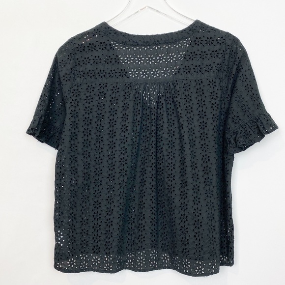 Madewell Eyelet Village Ruffle Sleeve Shirt Black - Picture 2 of 8